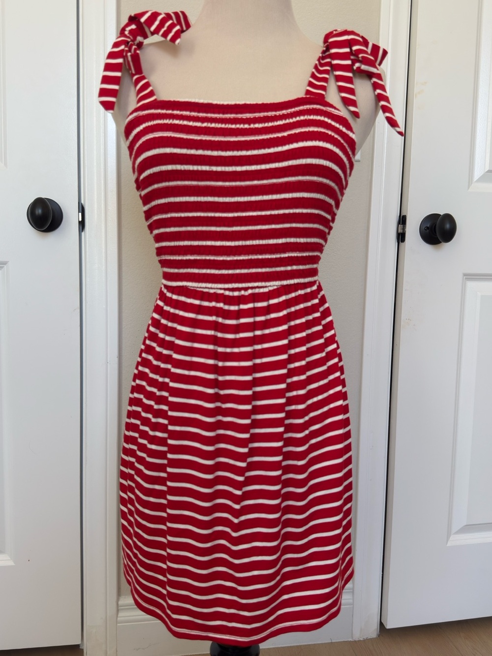Ingrid & Isabel Red and White Striped Tie-Shoulder Sundress